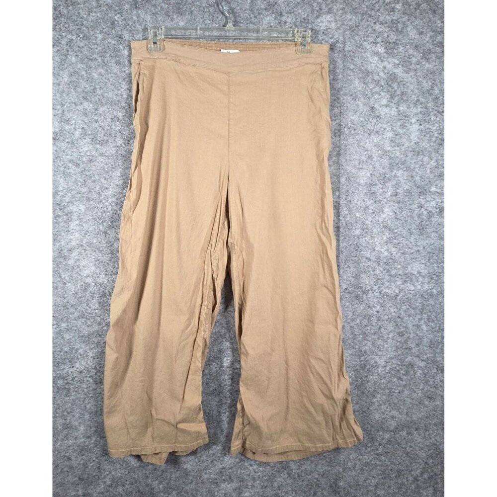 H Halston Women's Cropped Flat Front Flowy Pants Tan Size L Costal Light Weight